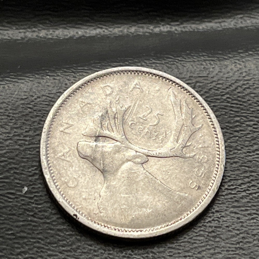 1955 Canada 25 Cents .800 Silver Coin
