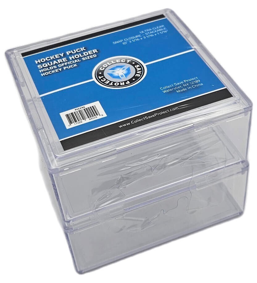 (4-Count) CSP Hockey Puck Square Holder - Stackable Display Case (2 Packs of 2)