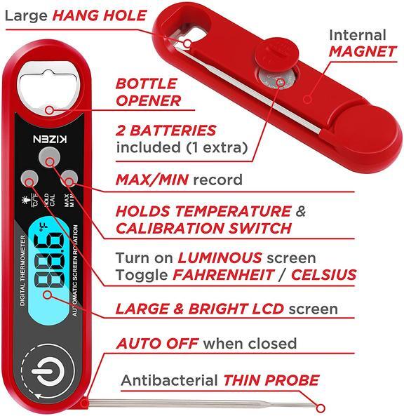 Instant Read Digital Meat Thermometer - Foldable & Waterproof