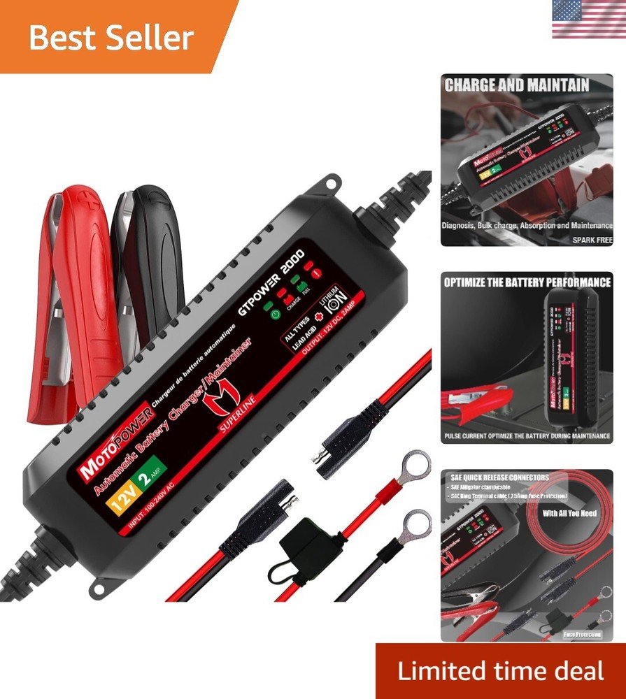 Effortless 12V 2Amp Lithium-ion Battery Charger - Automatic Maintenance Solution
