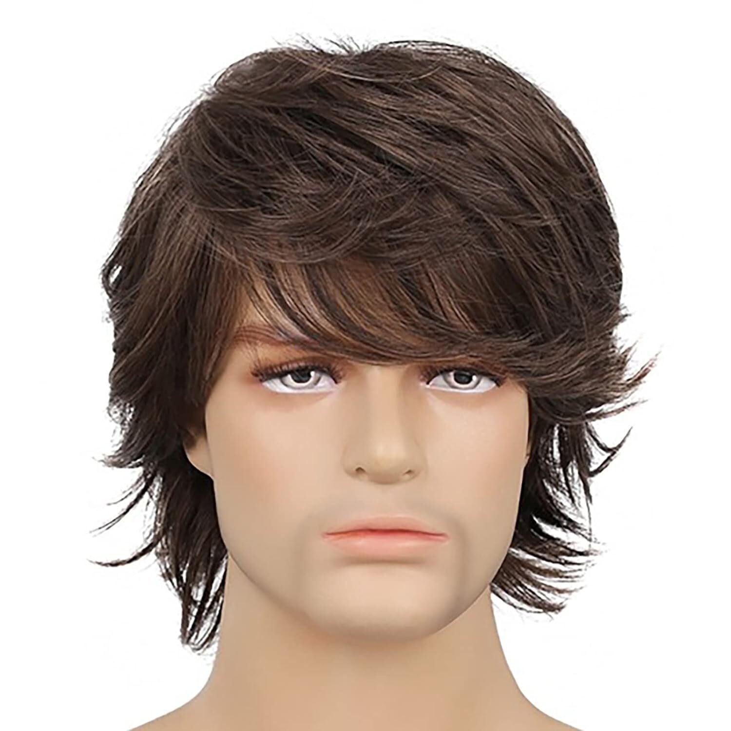 Men's Short Brown Wig Natural Fluffy Synthetic Hair Wig Heat Resistant Daily USA