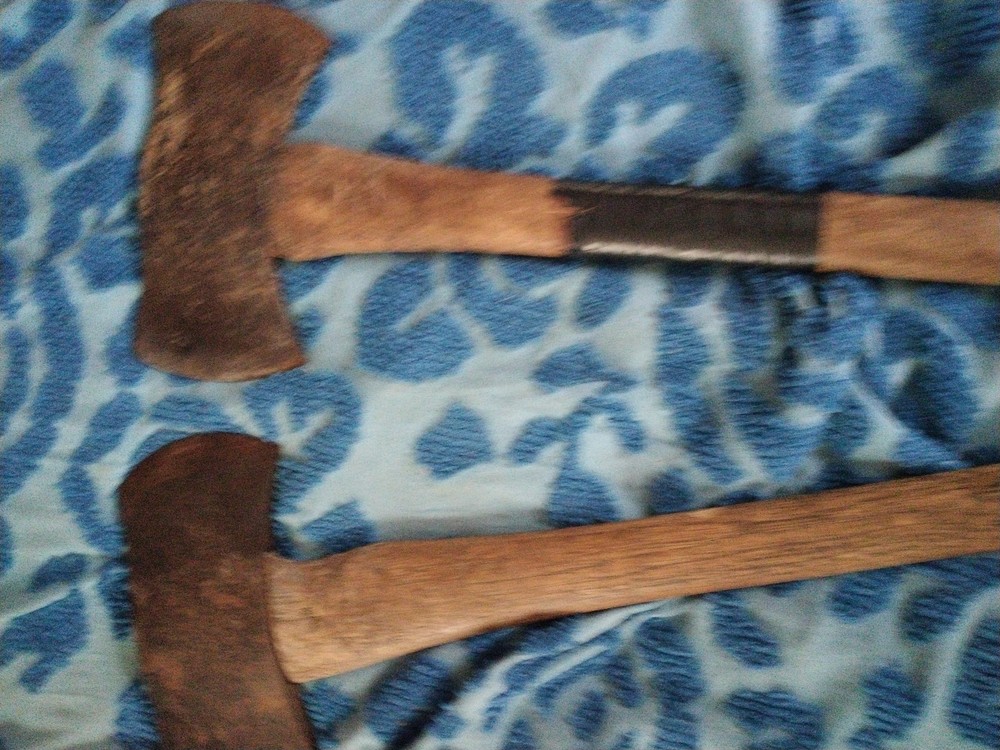 2 Vintage Double Bit Axe & Handle 27.5 Long Unknown Axe Very Good