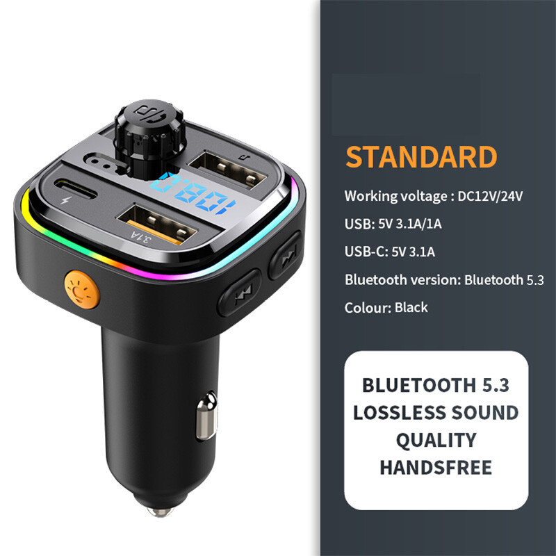Bluetooth 5.0 Car Wireless FM Transmitter Adapter USB PD Charger AUX Hands LOT