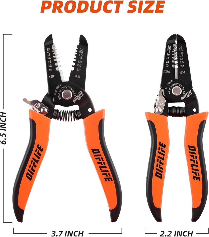 10-22 AWG Wire Stripper Cutter Stripping Tool And Multi-Function Orange