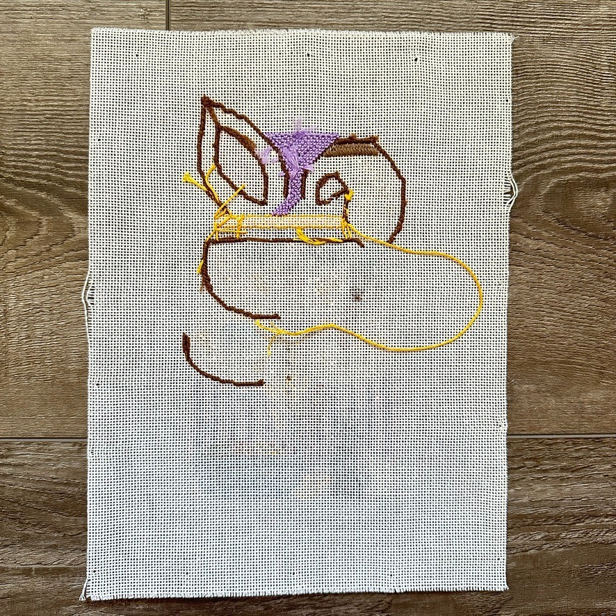 Vintage Damarj "Master Painter Rabbit" Needlepoint Canvas, Threads