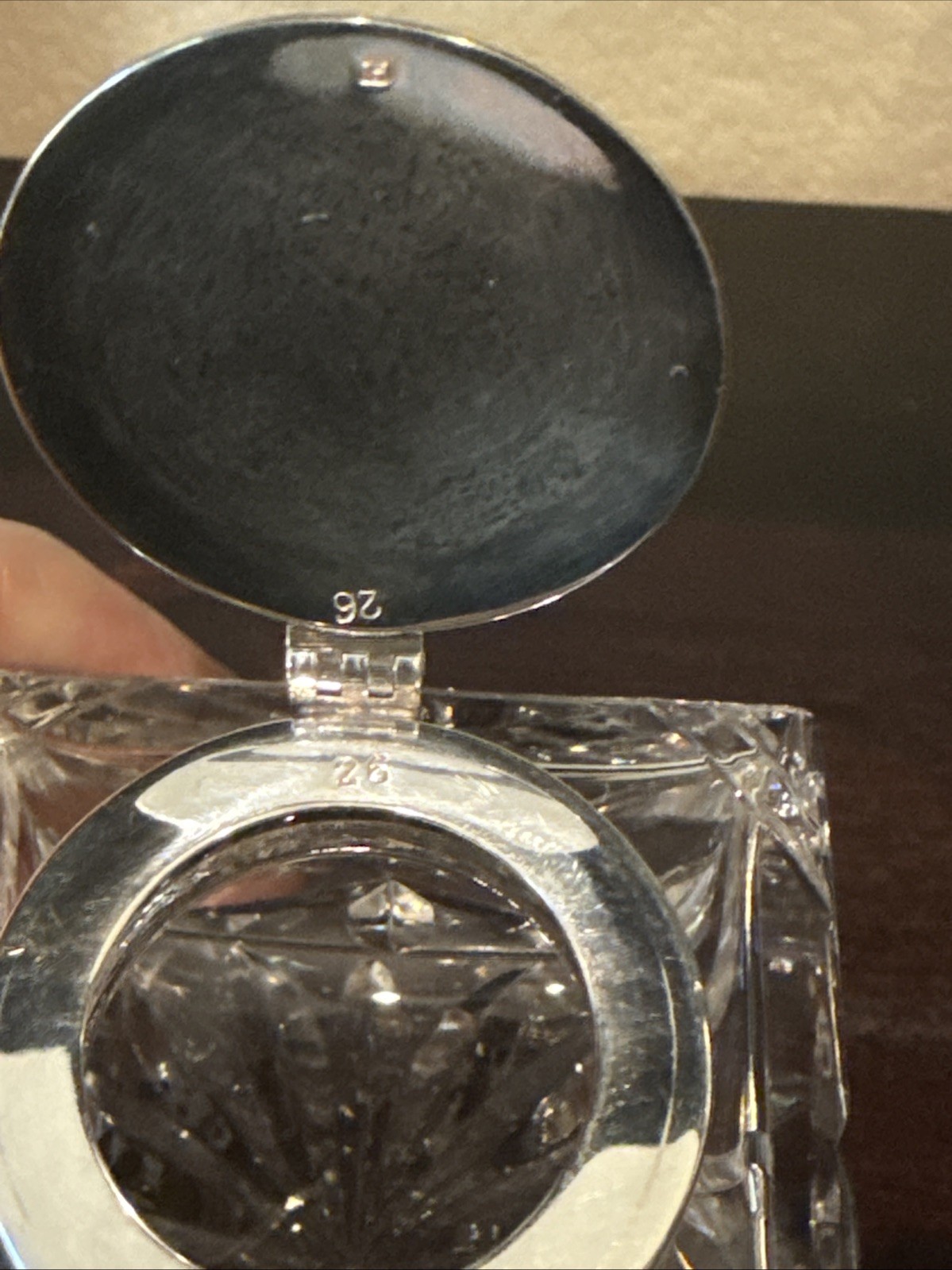 ENGLISH Cut CRYSTAL Inkwell With STERLING SILVER Collar And Lid by R&S Ltd