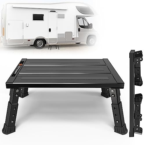 Adjustable RV Step Stool, 3-Step Height Adjustment, Foldable Legs, Carton Black