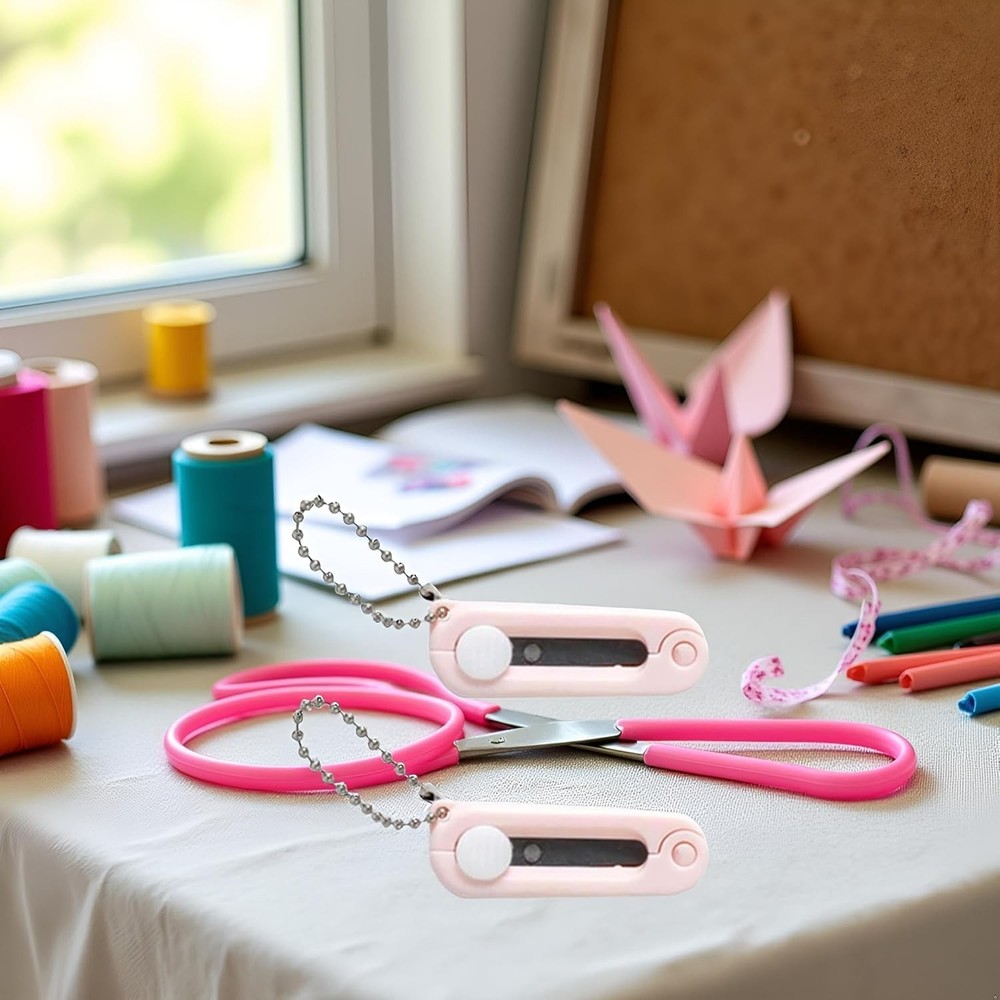 2Pcs Pink Keychain Scissors,Folding Scissors,Safe Portable Travel,Foldable Te...