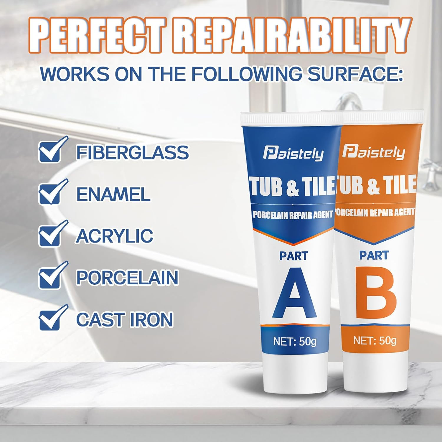 Porcelain Repair Kit, Waterproof Fiberglass Tub Repair Kits, Strong Tile Repair