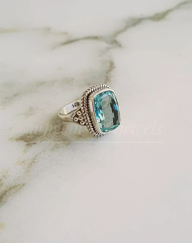 Aquamarine Ring 925 Sterling Silver Band& Statement Ring Handmade Ring All Size