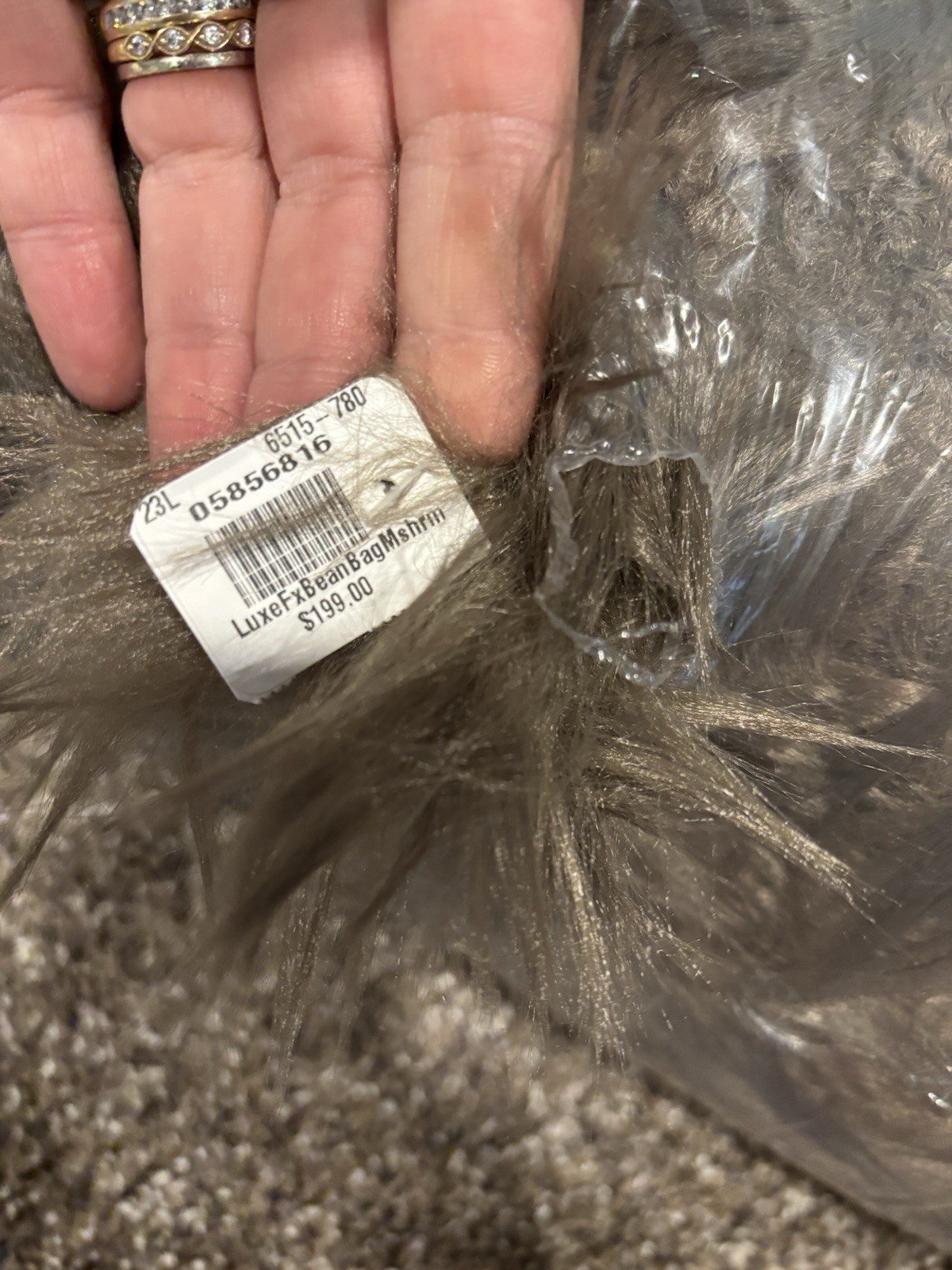 Pottery Barn large 41" beanbag slip cover: Luxe Faux Fur mushroom NWT