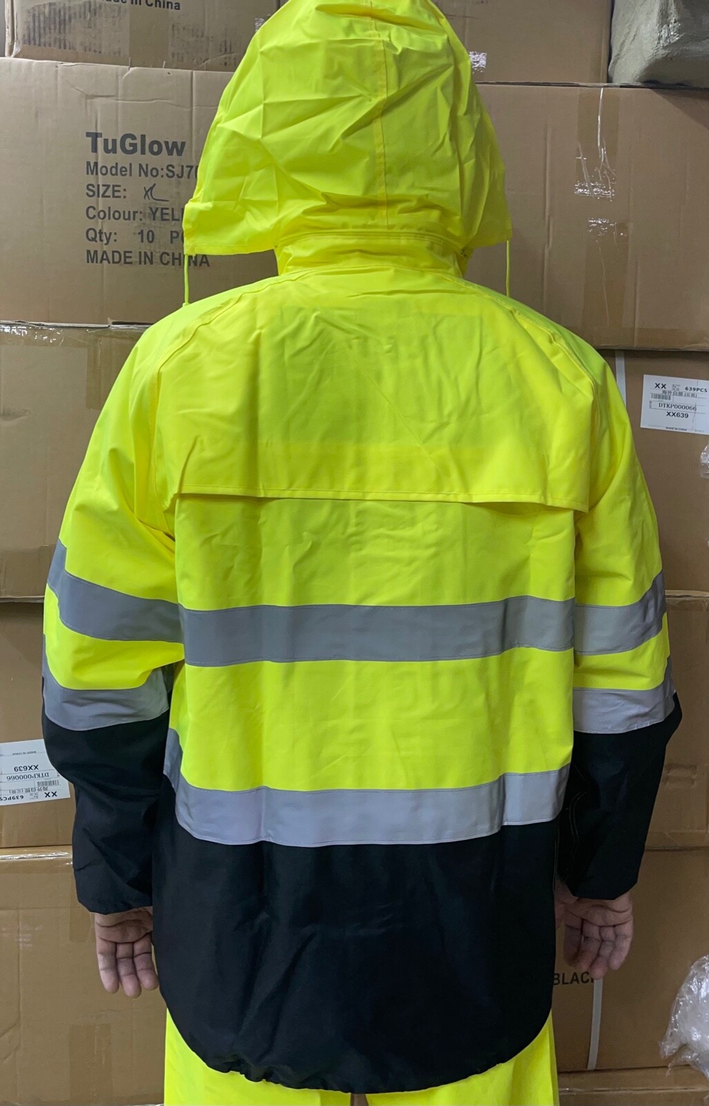 Yellow Safety Rain-suit, Rain Jacket With Hoodie and Rain Pants