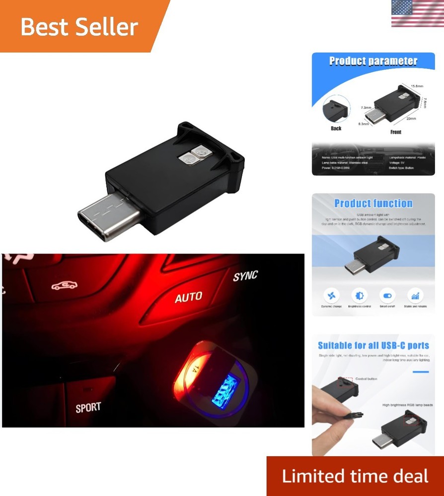 Dynamic 8-Color USB Type C Ambient Light for Ultimate Car Interior Experience