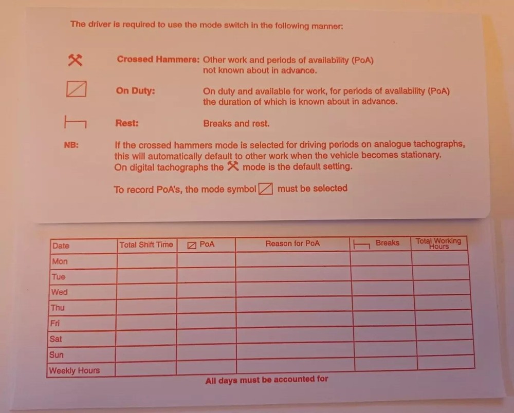 Drivers Weekly Tachograph Envelopes 52 Envelopes Tacho Chart Storage accessories