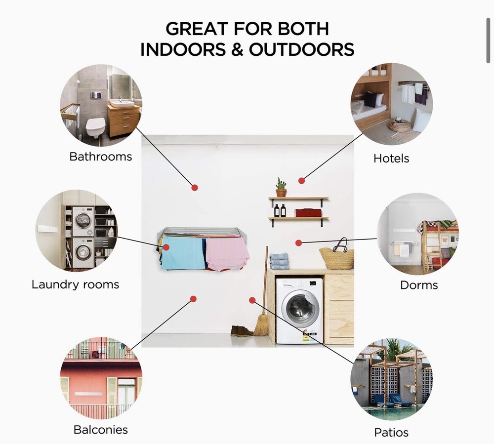 Step Up Laundry Drying Rack Wall Mounted Retractable Clothes White 40" White NEW