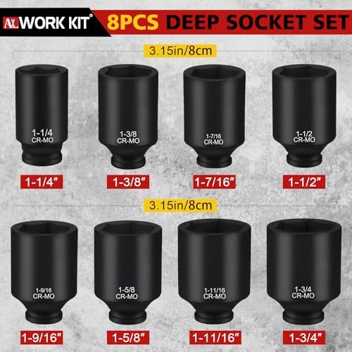 1/2" Drive Deep Impact Socket Set, 8 1/2" 8-Piece Drive Deep Impact Socket Set