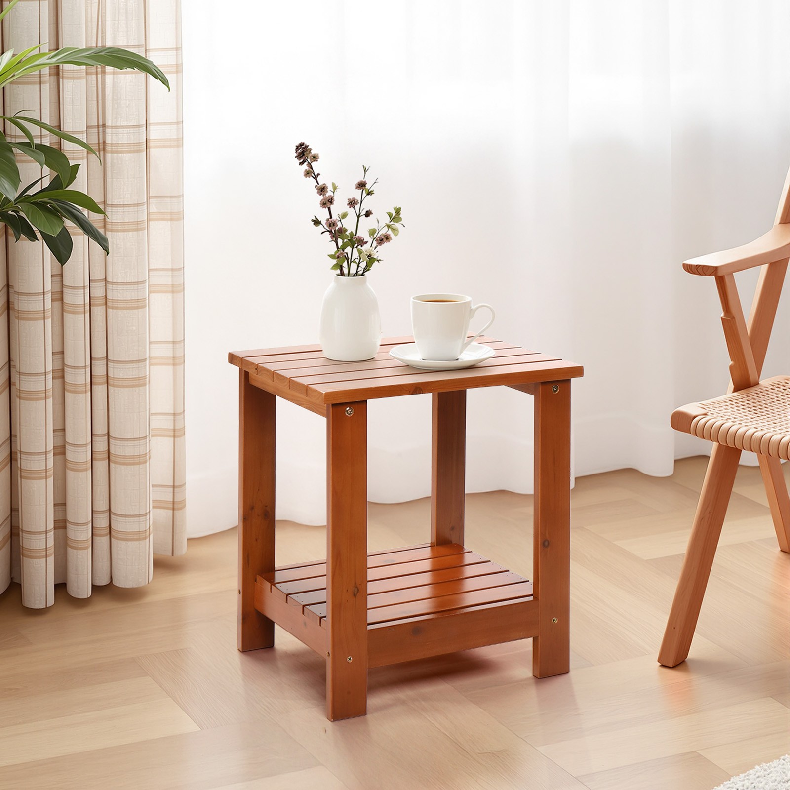 In/Outdoor 18" H Portable Wood Side Table Small Square Patio Weather Resistant