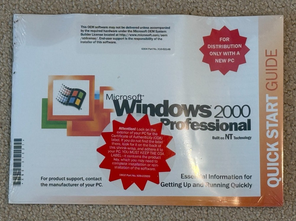 Microsoft Windows 2000 Professional 1-2CPU OEM Software with SP 4 Sealed