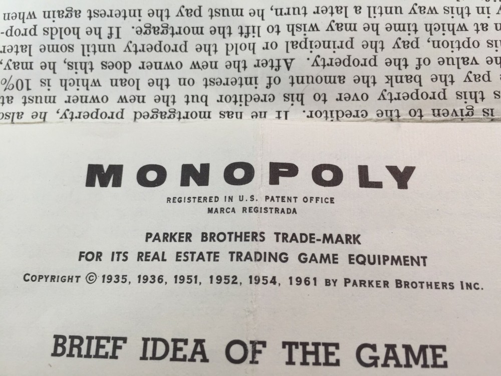 Parker Brothers MONOPOLY 1961 Complete