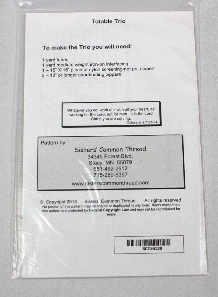 Totable Trio Purse Pattern by Sister's Common Thread Pet Screen