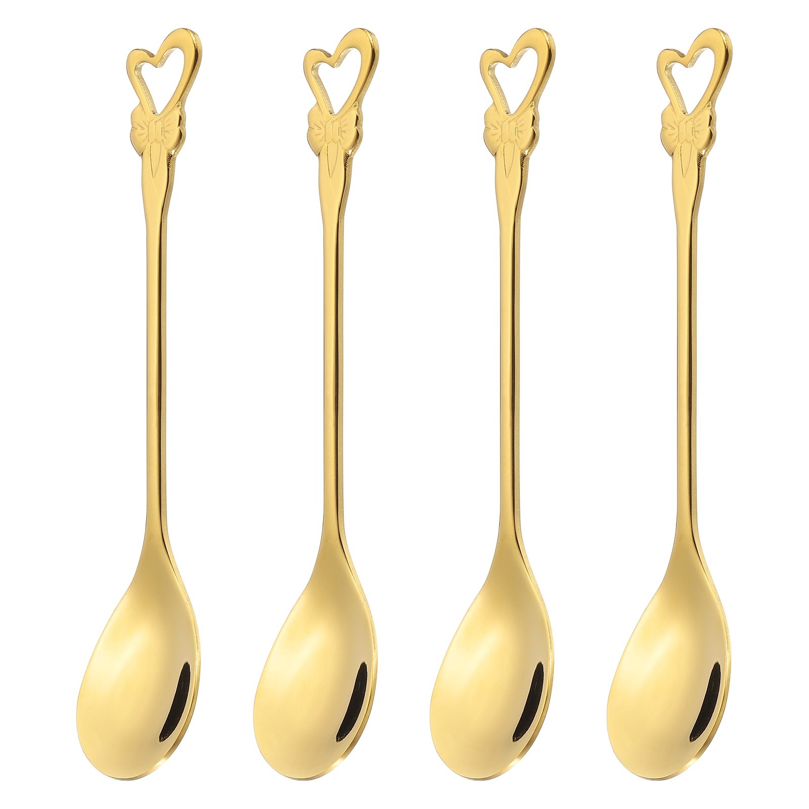 4pcs Coffee Spoons, Heart Tea Spoons Stainless Steel, Gold