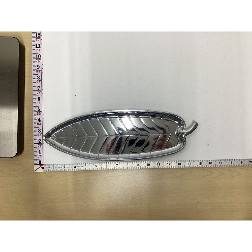 Silver Tone Leaf Shaped Metal Tray Dish 15”