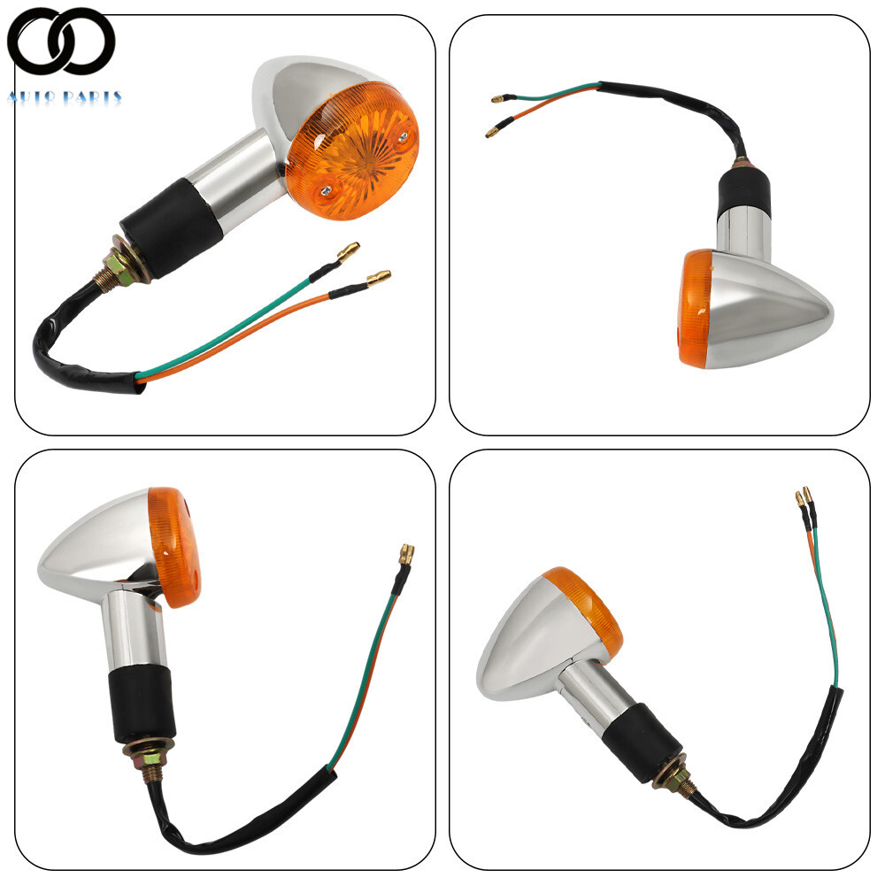 2×Chrome Amber Front Rear Turn Signal Blinker Indicator Light For Motorcycle