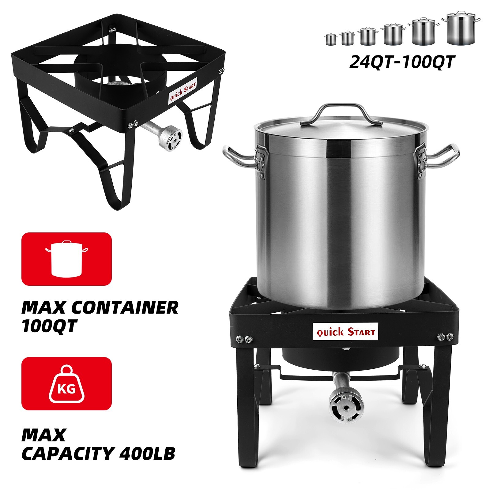 200K BTU Propane Burner, Heavy-Duty Outdoor Stove, Adjustable 0-20PSI Regulator