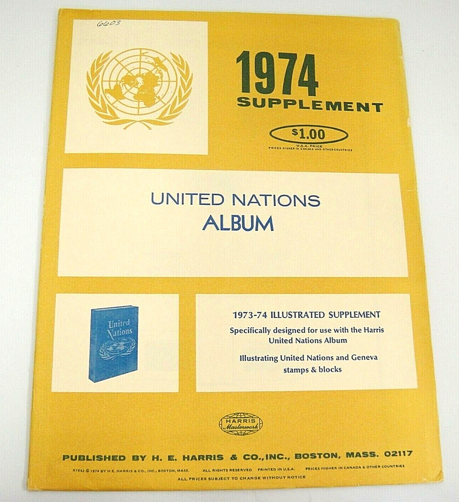 Harris United Nations & Geneva Stamps & Blocks Album Supplement 1974 NOS X165J