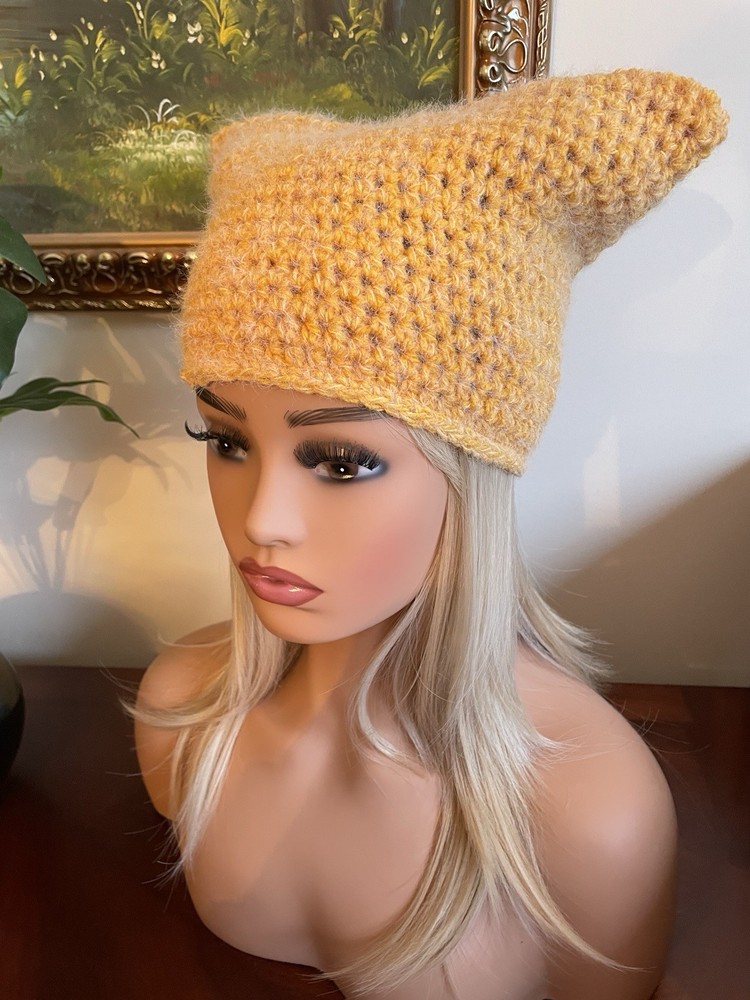 Cute Yellow Cat Ear Beanie Hat - Handcrafted