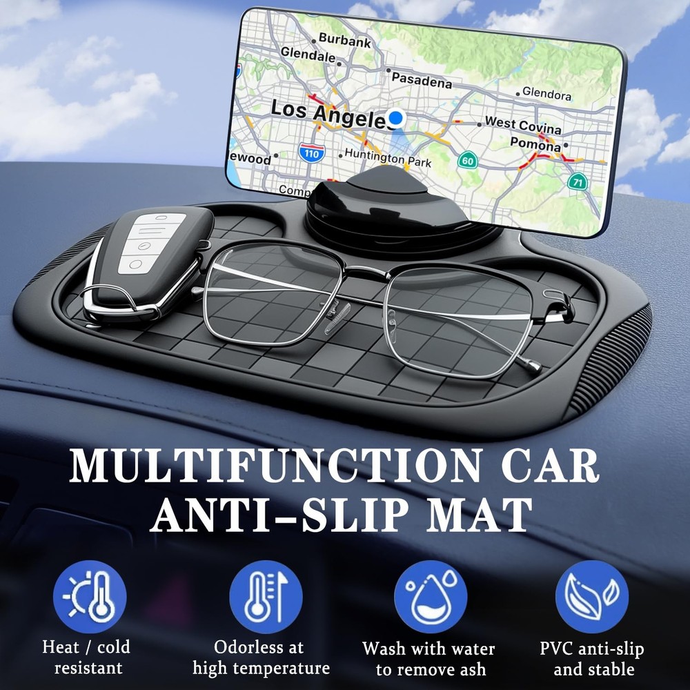 Multifunction Car AntiSlip Mat Car Dashboard Mat 360° Rotating Adjustable Hol...