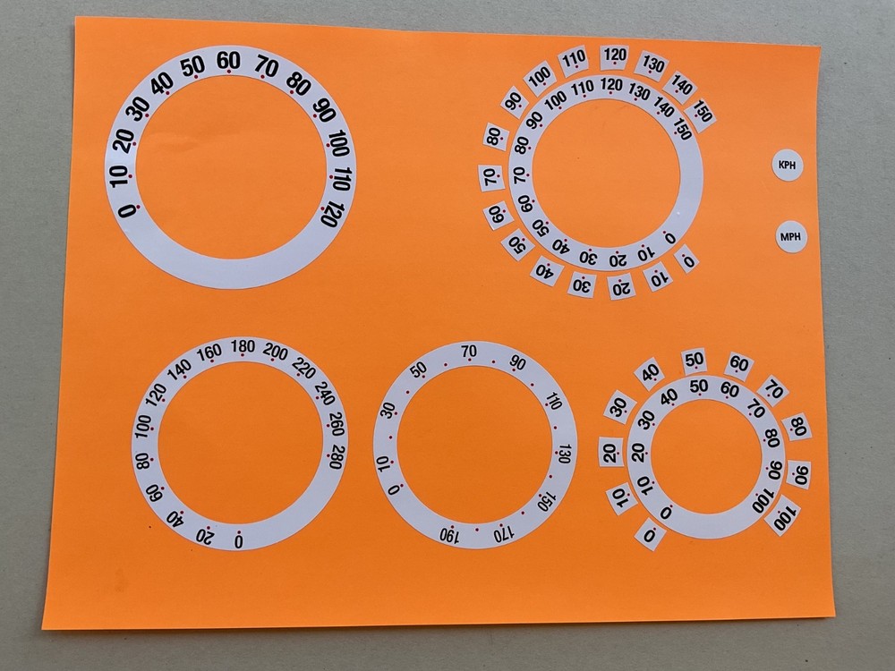 SPEEDO OVERLAY CONVERSION KIT STICKERS MPH or KPH WHITE SPEEDOMETER DIALS