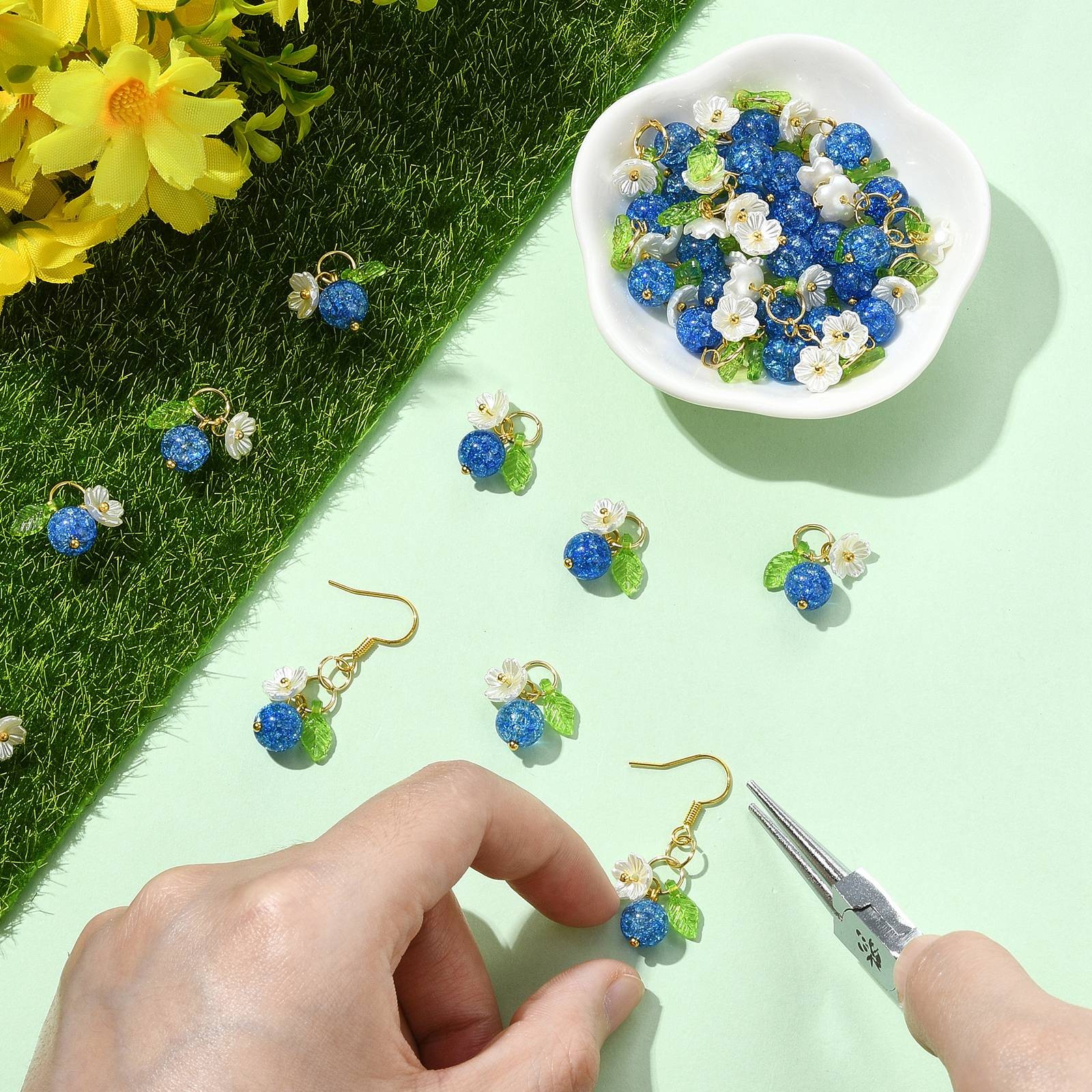 50pcs Blueberry Glass Charms Imitation Fruit Food Charms for DIY Jewelry