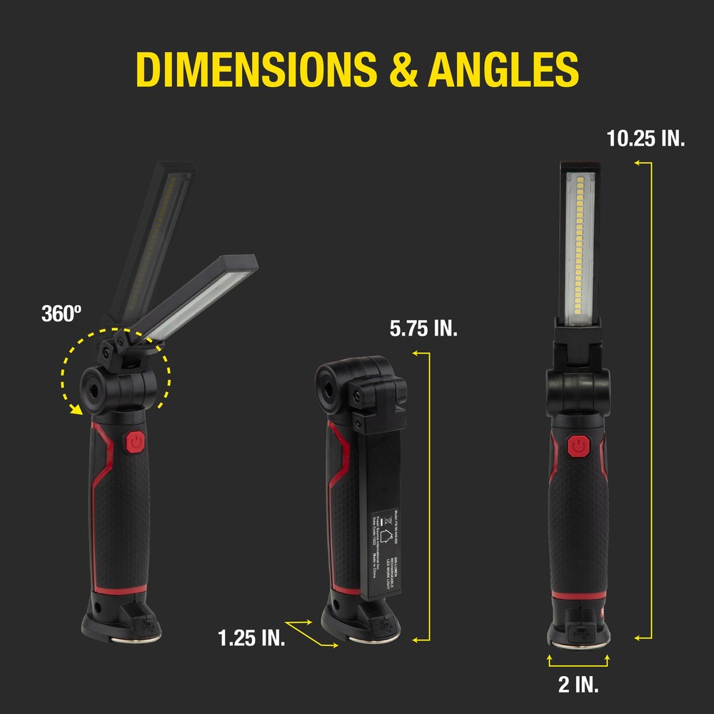 Rechargeable Flip LED Work Light, Magnetic Base, Hanging Hook, 600 Lumens