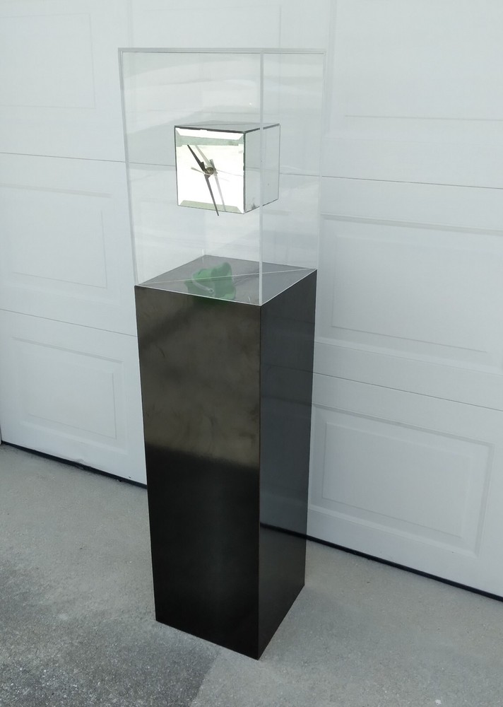 Large STANDING FLOATING FLOOR CLOCK Lucite  OP ART  Sculpture