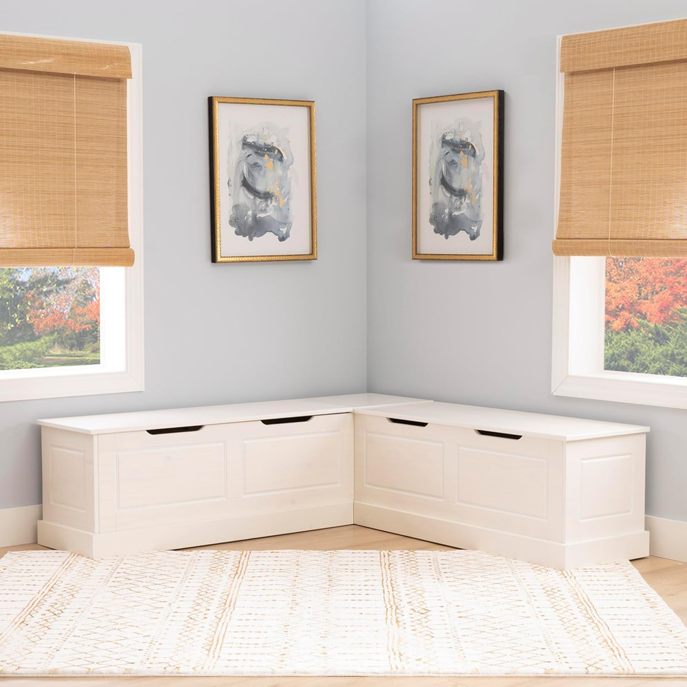 Harris White Solid Pine Backless Nook with Hidden Storage Solution