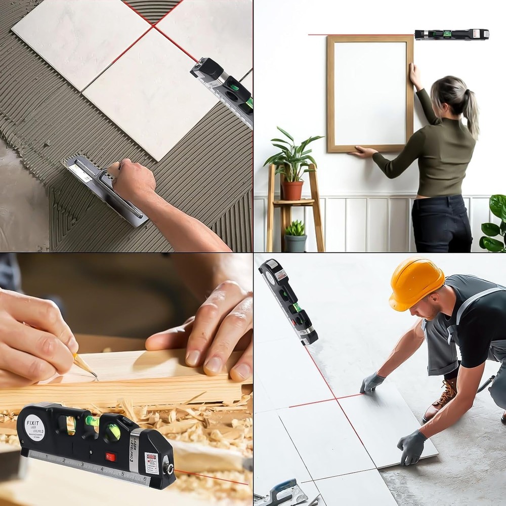 Multipurpose Laser Level Tool with 8ft Measuring Tape for Accurate Home Projects