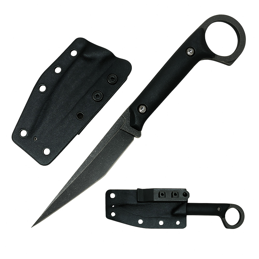 ELITEDGE Fixed Blade TACTICAL DAGGER Black EDC Boot / Belt Knife & Kydex Sheath