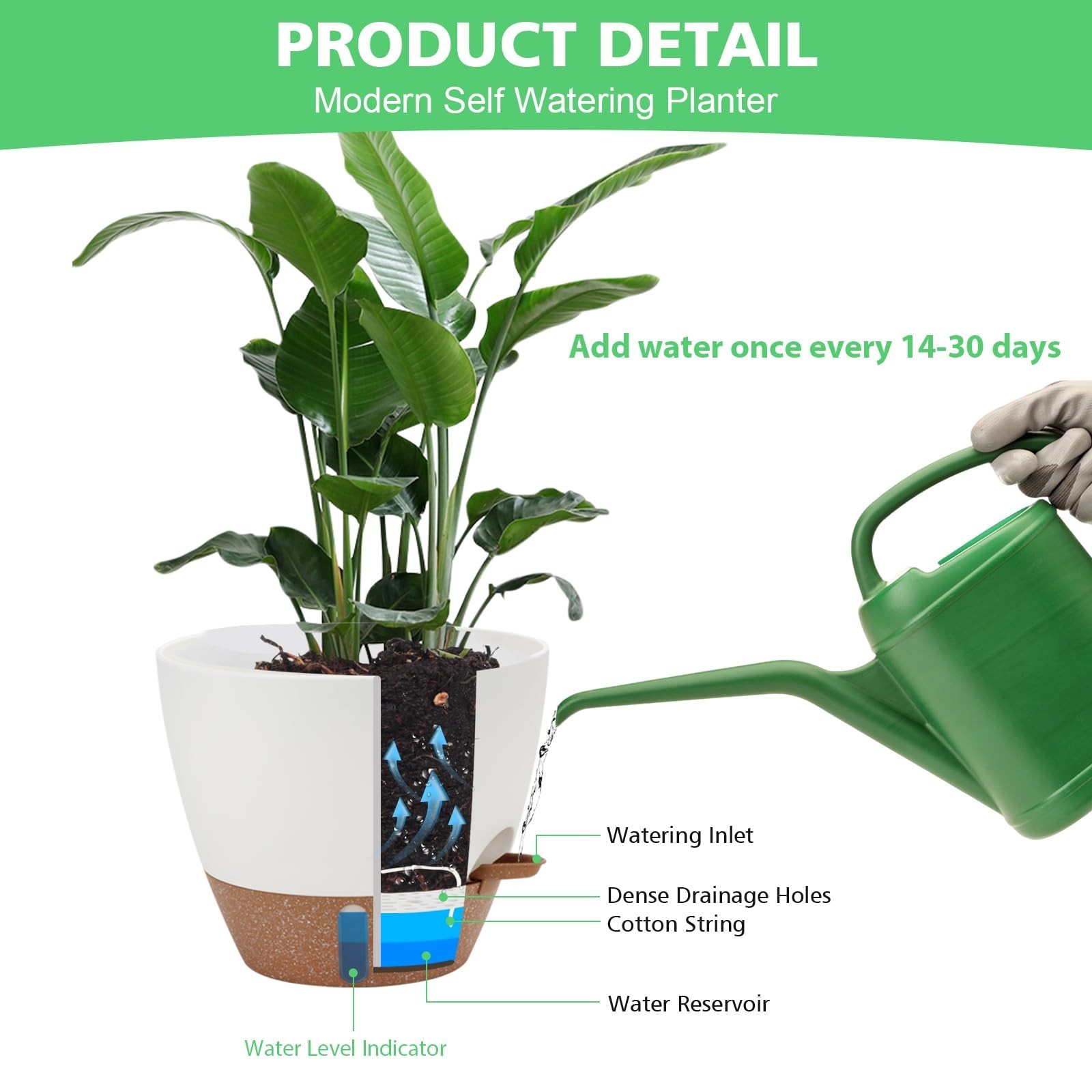 Self Watering Planter with Visual Water Level, 6Pack Small Plastic Pot Set wi...