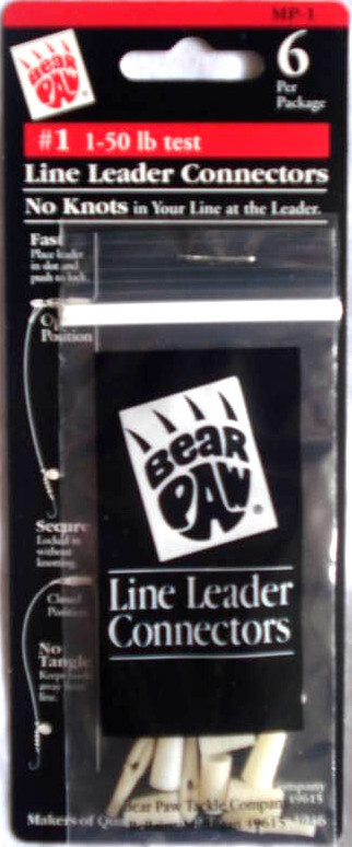 Bear Paw Line Leader Connectors #1 (1-50 lb test) THREE Packs, No Knots #MP-1