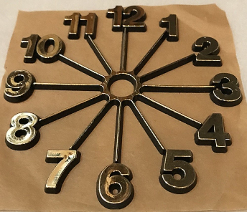Solid Gold on Black Plastic Clock Number Full Starburst