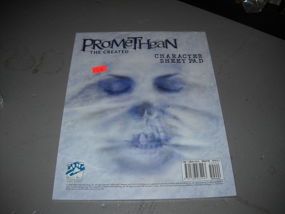 White Wolf: Promethean: The Created: Character Sheet Pad: NIS