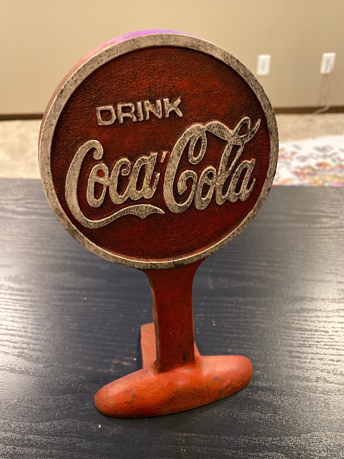 Coca Cola Door Stop Cast Iron Solid Metal Patina Doorstop Soda Coke Collector
