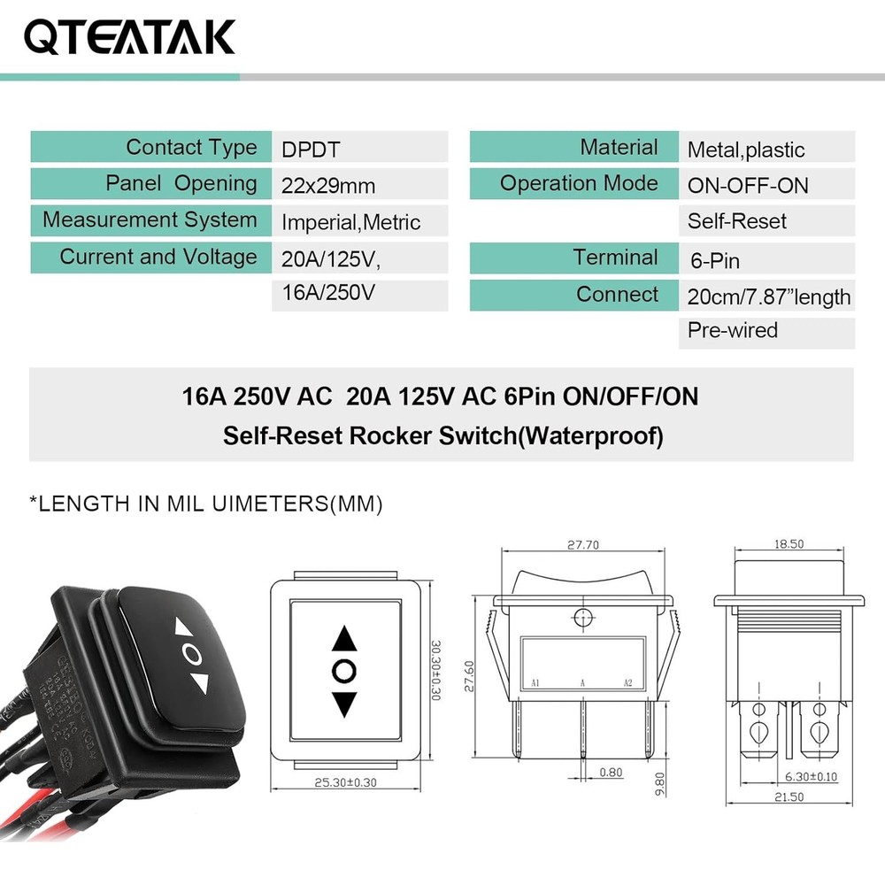 Compact Waterproof 12V 20A Momentary Toggle Switch for Motor Direction Control