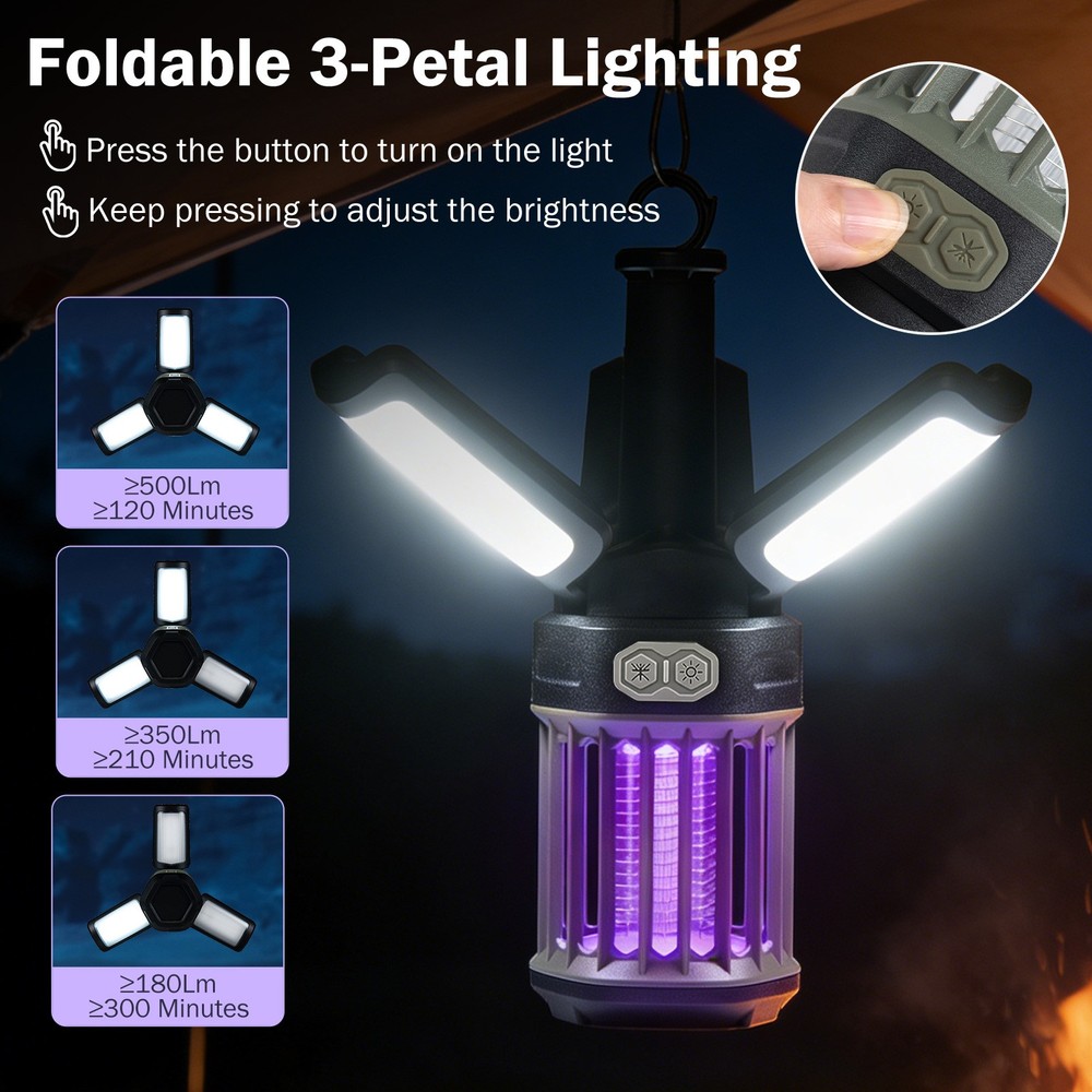 Outdoor Bug Zapper w/Foldable Camping Lantern, Type-C Rechargeable for Patio