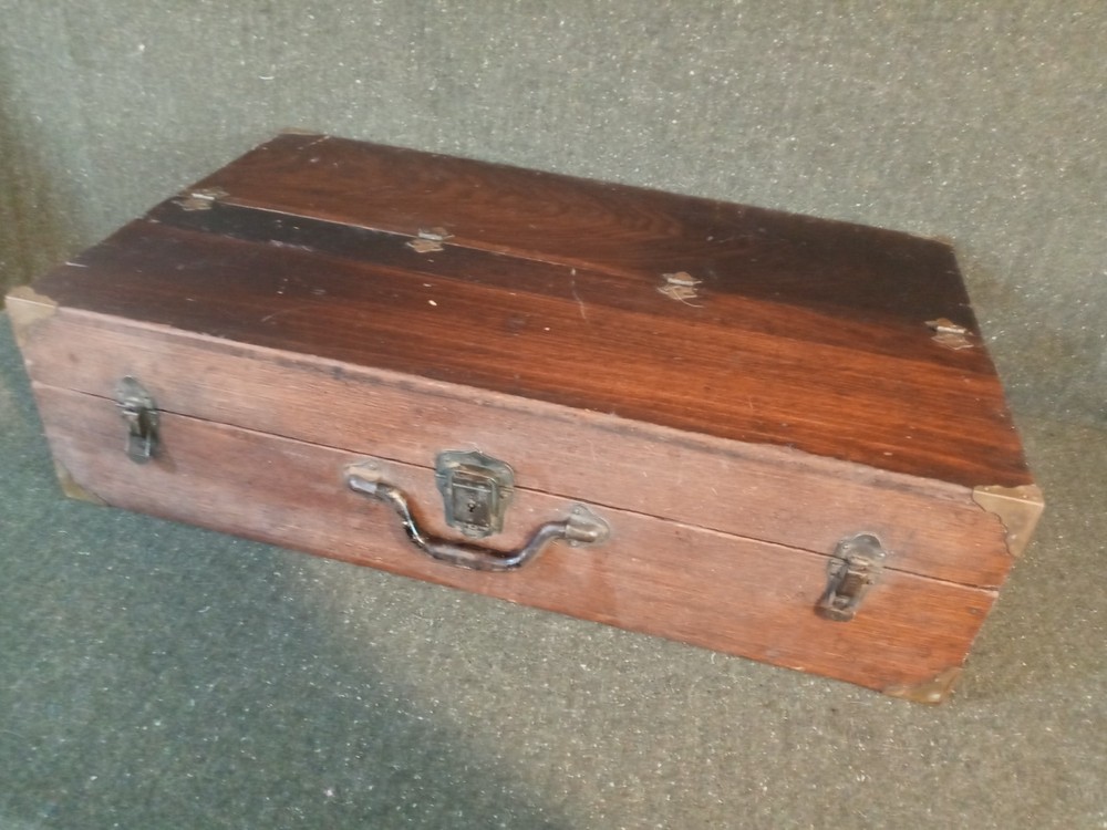 Solid Wood 1800's Toolbox Chest w/ Eagle Lock Drawer & Brass Hardware - SUPERB!
