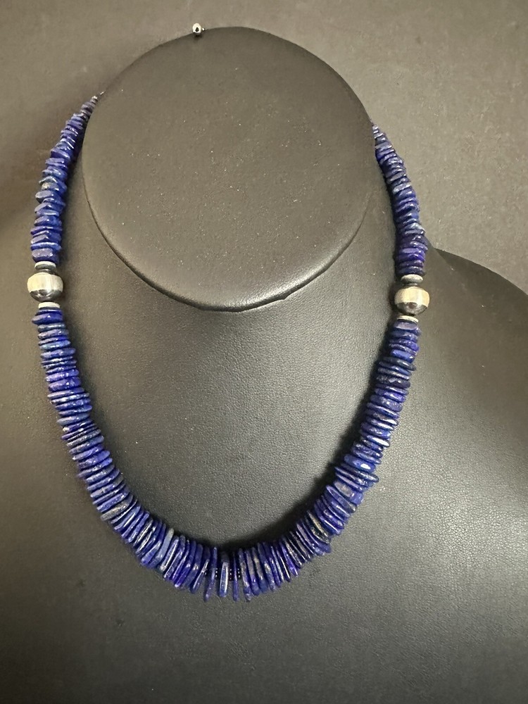 Sterling silver lapis bead necklace 18 inch