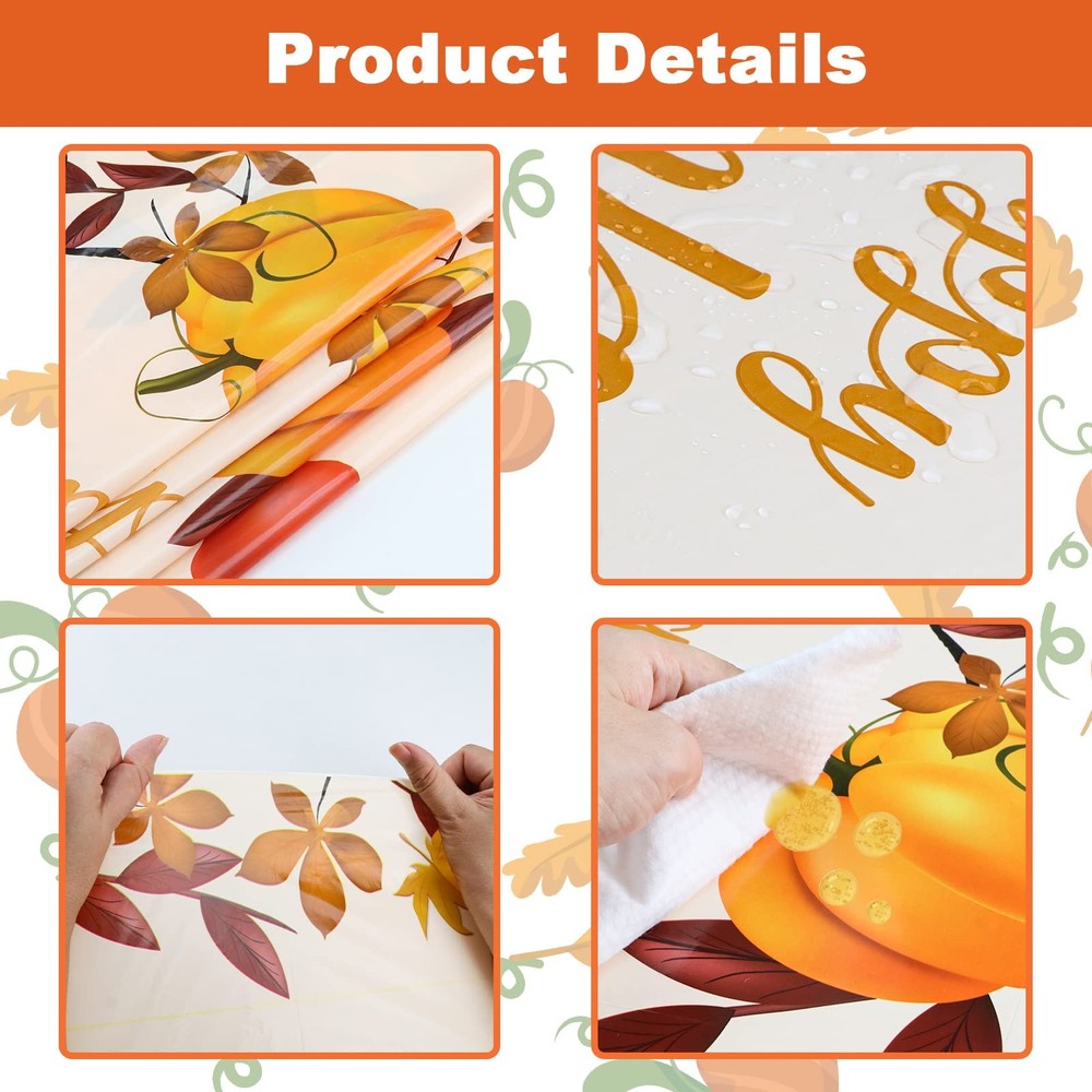 4 Pack Thanksgiving Fall Tablecloths, Disposable Plastic 54" x 108", Pumpkin