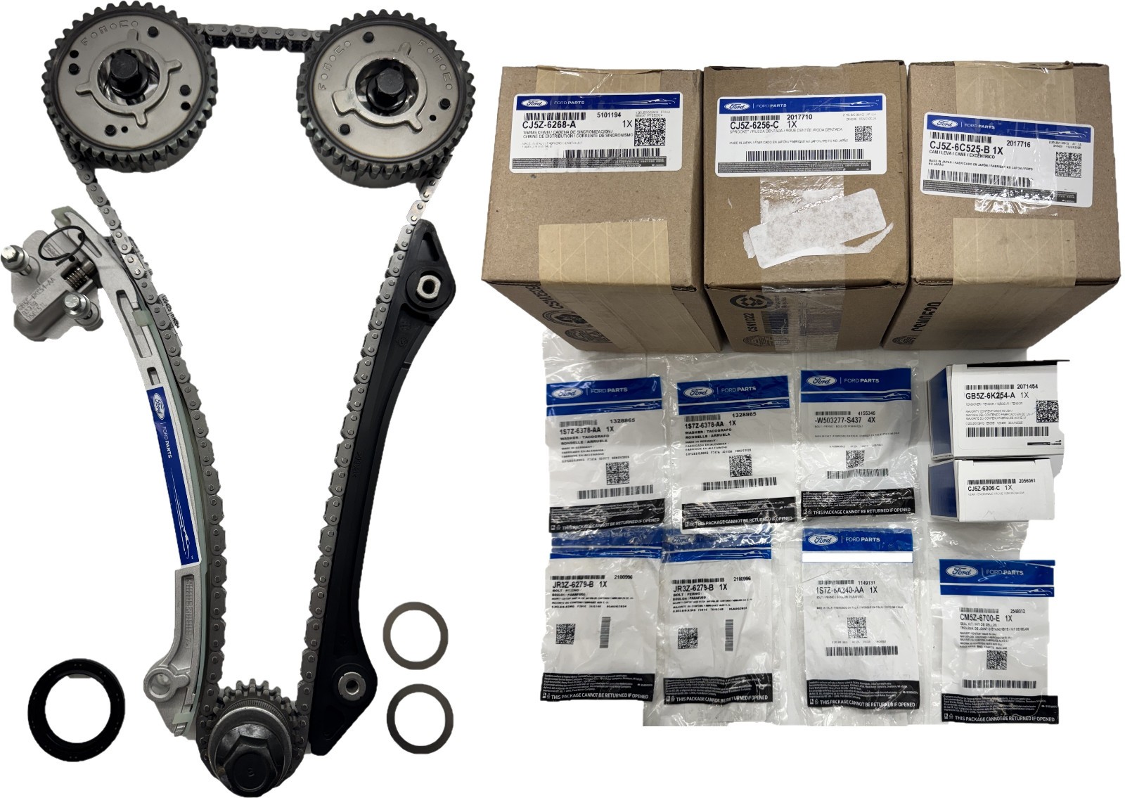 OEM NEW Ford 2.0L, 2.3L Ecoboost Timing Chain, Phasers, Guides, Tensioner KIT