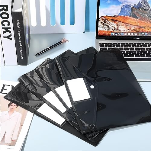 50 Pcs Plastic Envelopes Poly Envelopes File Folders with Snap Button Black